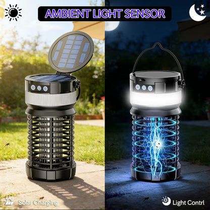Solar Bug Zapper Outdoor 4000mAh Rechargeable UV Light Mosquito Zapper Electric Fly Trap Insect Killer with Remote Control Night Light Mode for Indoor Outdoor Patio Garden Camping Mosquito Fly Gnat