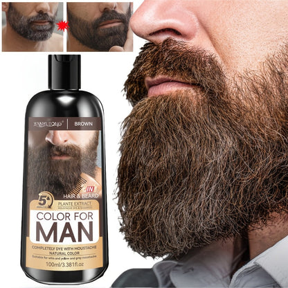 Gray Beard Dye Shampoo for Men 2-in-1 Semi-Permanent Natural Sulfate-Free Formula — Colors & Conditions in One Step, Fast Gray Coverage for Beard Sideburns & Hair, Black Brown Chestnut Brown