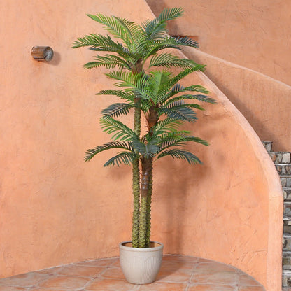 Artificial Palm Tree Outdoor 8FT & 10FT – Large UV Resistant Faux Tropical Palm Plant with Cement Base, Realistic Fake Golden Cane Palm for Patio, Poolside, Balcony & Indoor Home Office Decor