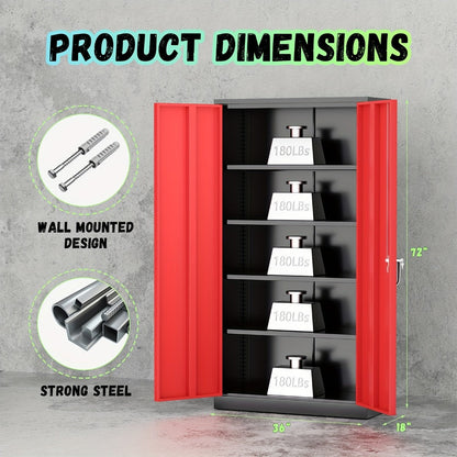 72-Inch Metal Garage Storage Cabinet with Adjustable Shelves and Large-Capacity Storage detail image - detail view 3