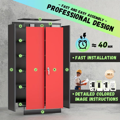 72-Inch Metal Garage Storage Cabinet with Adjustable Shelves and Large-Capacity Storage detail image - detail view 6