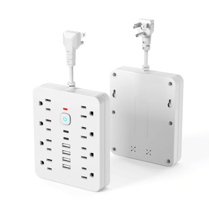 14-in-1 Power Strip with Individual Switches & Overload Protection – 8 AC Outlets, 4 USB-A & 2 USB-C Ports, Multi-Plug Wall Surge Protector for Office Home Travel, White & Black