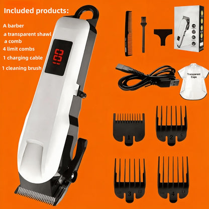 Professional Hair Clipper Kit 9-in-1 Trimmer for Haircut Bald Head Shaving LCD Display USB Fast Charge Long Battery Stainless Steel Blade 4 Guide Combs for Home Barbershop