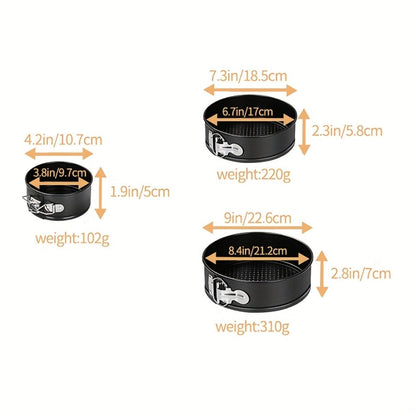 Springform Cake Pan Set, Nonstick Carbon Steel Cheesecake Pan with Removable Bottom & Locking Latch, Round Springform Pan for Cheesecake Pizza Quiche Mousse, 4-Inch Set or 4"/7"/9" 3-Piece Set