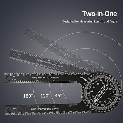 Miter Saw Protractor 7 Inch Aluminum 2-in-1 Professional Angle Finder CNC Machined Precision Laser Engraved Inside Outside Miter Angle for Carpenter Plumber Building Trades Woodworking Black