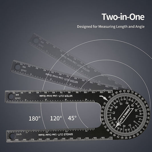 Miter Saw Protractor 7 Inch Aluminum 2-in-1 Professional Angle Finder CNC Machined Precision Laser Engraved Inside Outside Miter Angle for Carpenter Plumber Building Trades Woodworking Black
