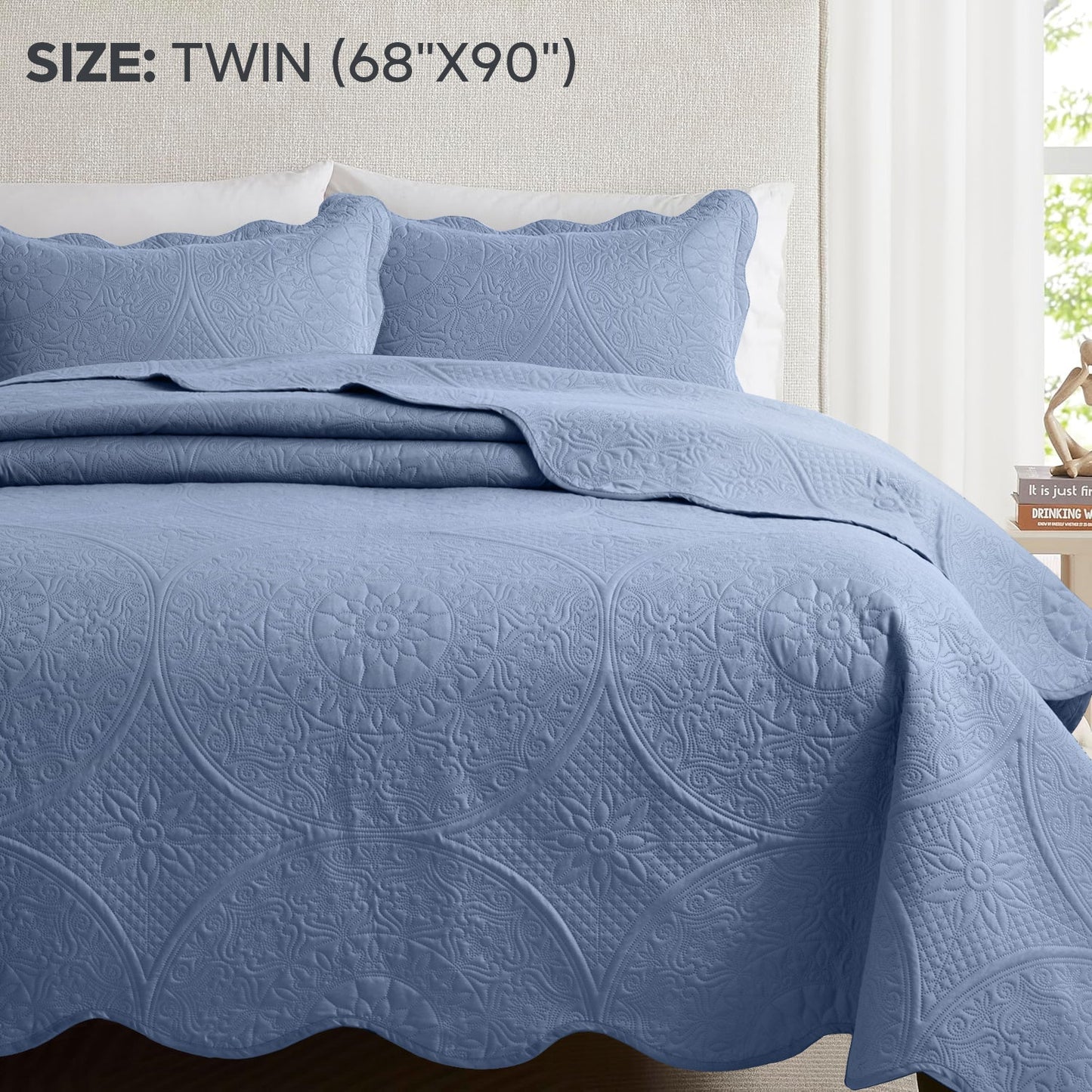 Quilted Bedspread Set 3 Piece – Soft Floral Coverlet with Pillow Shams, Lightweight Breathable Quilt for Bedroom & Guest Room, All Season Bed Cover