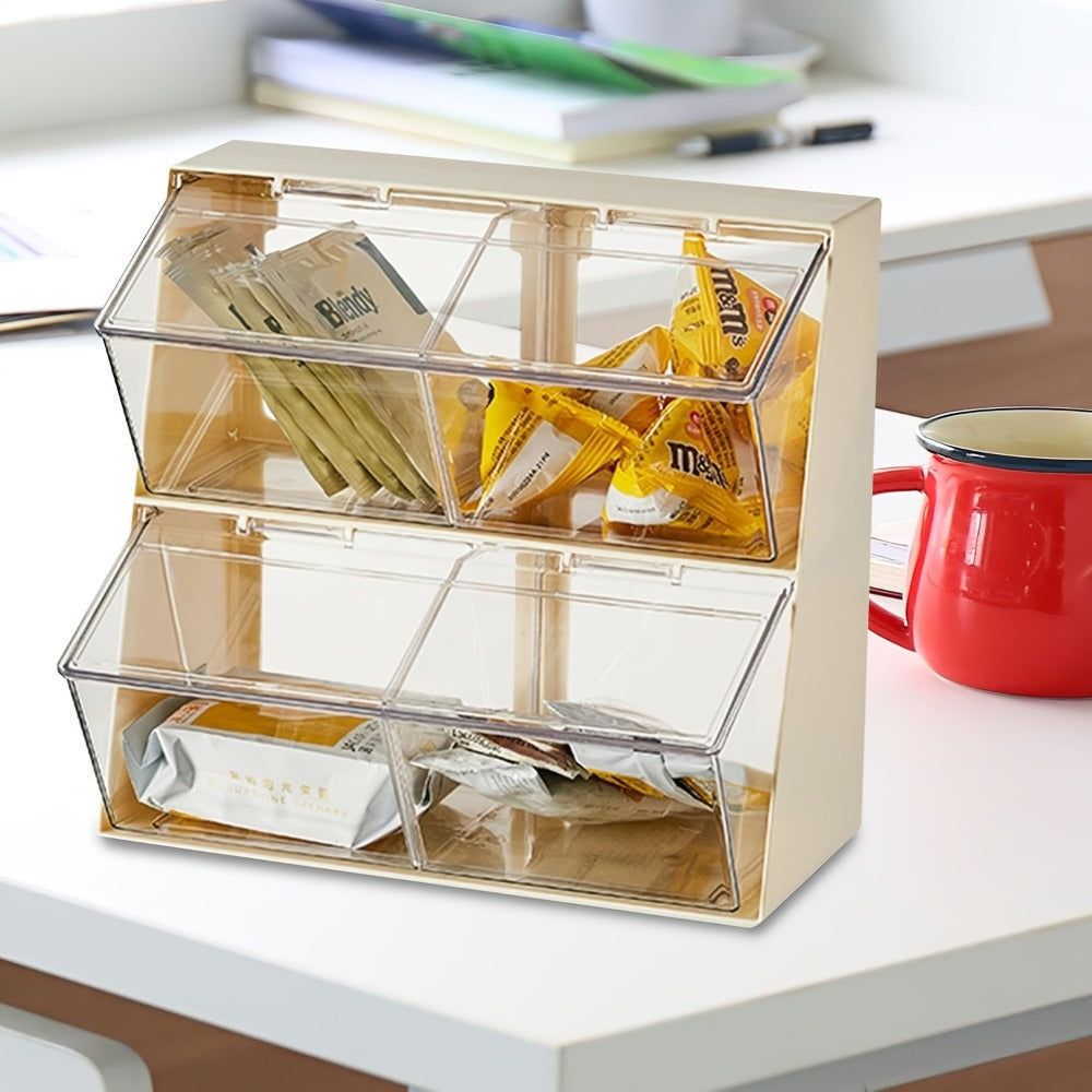 Three-Compartment Countertop Storage Organizer with Clear Front Doors, Top Lid and Two Frame Colors
