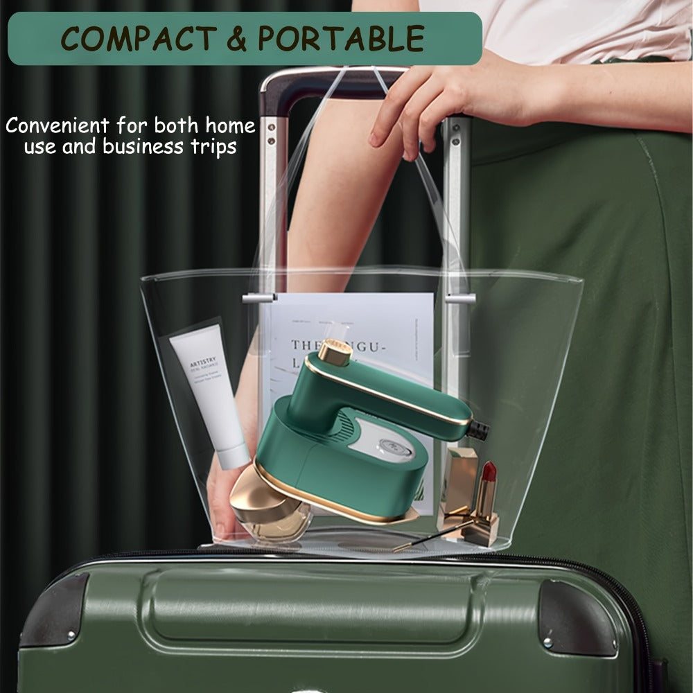 Compact Garment Steamer and Dry Iron in Green, Approximately 7.3 x 4.9 x 3.9 Inches with Ceramic Panel Marking