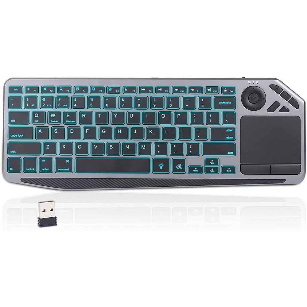 Touchpad Wireless Keyboard 2.4G Dual Mode – Backlit Multimedia Hotkeys, Type-C Rechargeable, All-in-One Remote for Smart TV, Android TV Box, Tablet, PC & Computer | Deep Grey