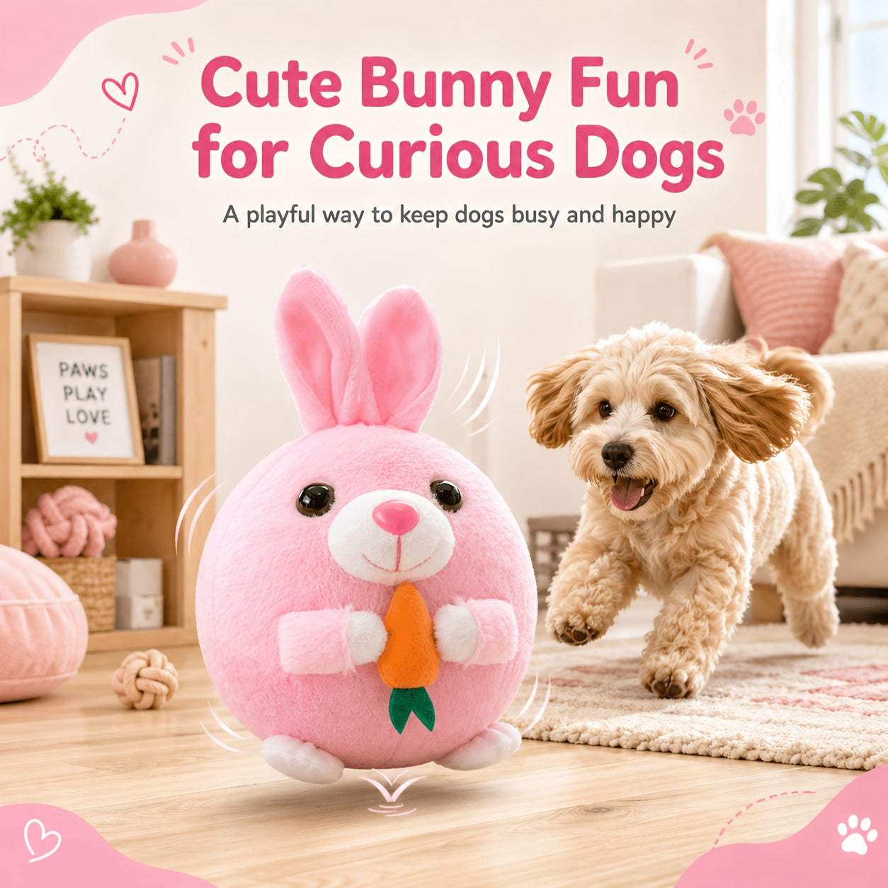 Dog Toy USB-Rechargeable Bouncing Character with Voice Recording, Music and Animal Sound Modes