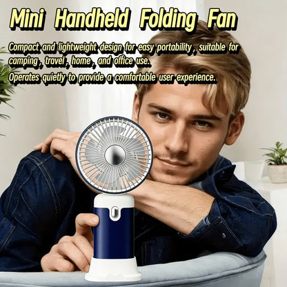 Foldable Handheld and Desk Fan with Three Speeds, USB Charging and White or Blue 1- or 2-Piece Options