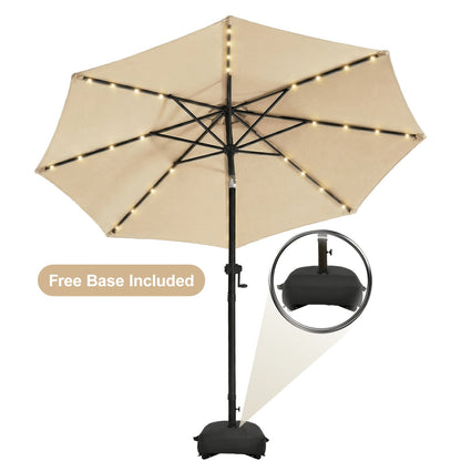 Patio Umbrella 9FT Solar LED Style with 32 Lights, Double Vent, Push Tilt, Crank and Eight Color Options