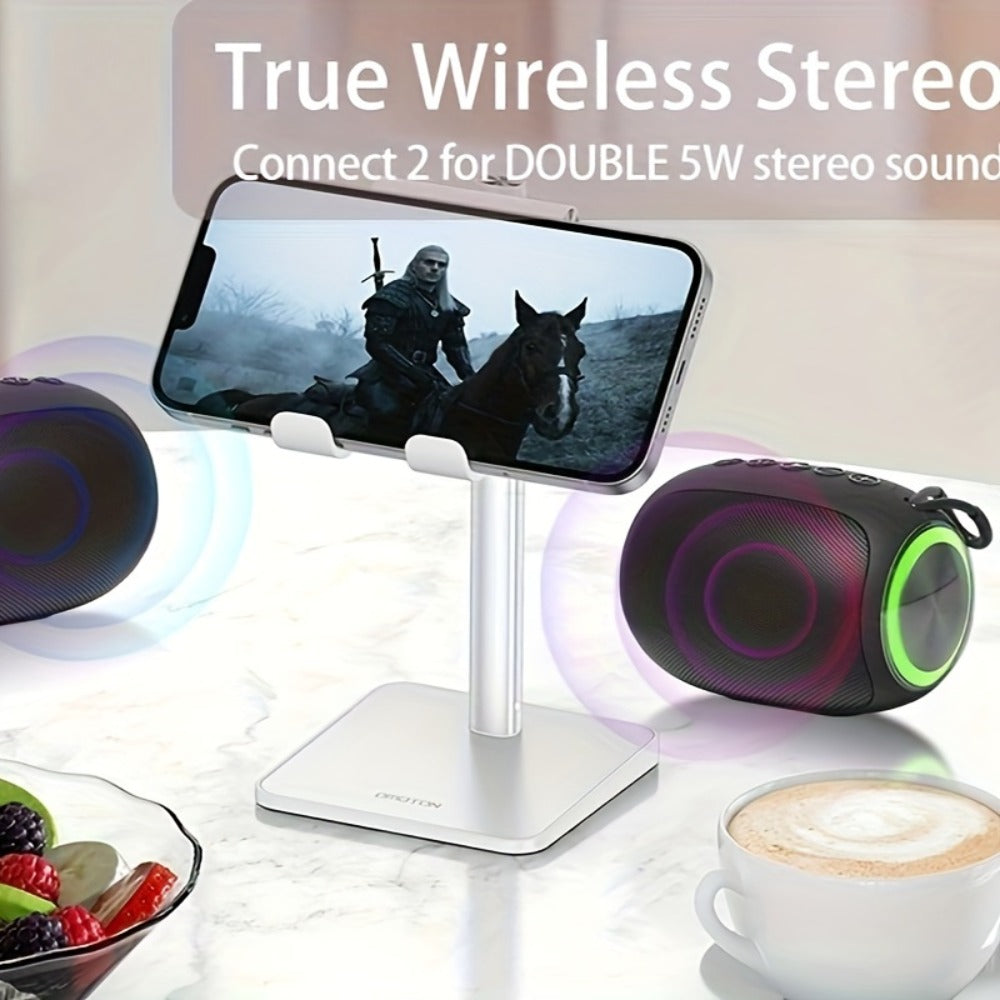 Portable Bluetooth Speaker Foubeak Pink Dual-Speaker Model with Colored LED Lights and Rechargeable Battery
