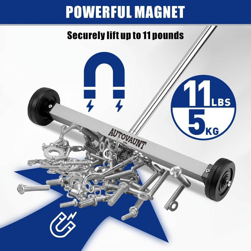 17-Inch Rolling Magnetic Sweeper with Telescoping 15-to-38-Inch Handle, Wheels and Quick-Release Knob