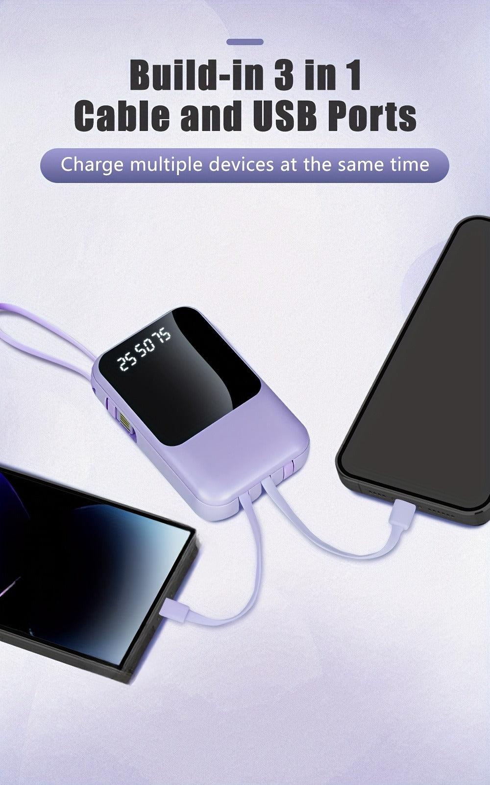 Power Bank 10000mAh Compact with Cable Set, 5W/15W/22.5W Variants, LED Light and Digital Display
