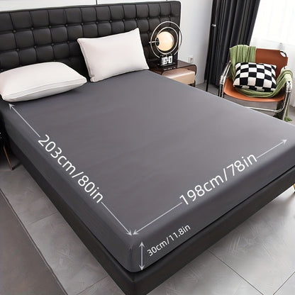 Waterproof Solid-Color Fitted Sheet with 11.8-Inch Pocket, Six Colors and Twin to King Sizes