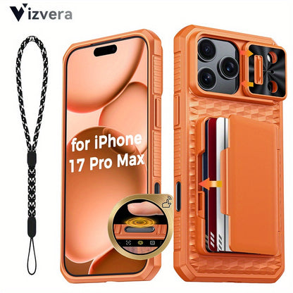 iPhone 17 Pro Max Wallet Case with Lanyard, 4-5 Card Holder, Sliding Lens Cover & Camera Control Button – Premium Protective Wallet Phone Cover for iPhone 17 Pro Max