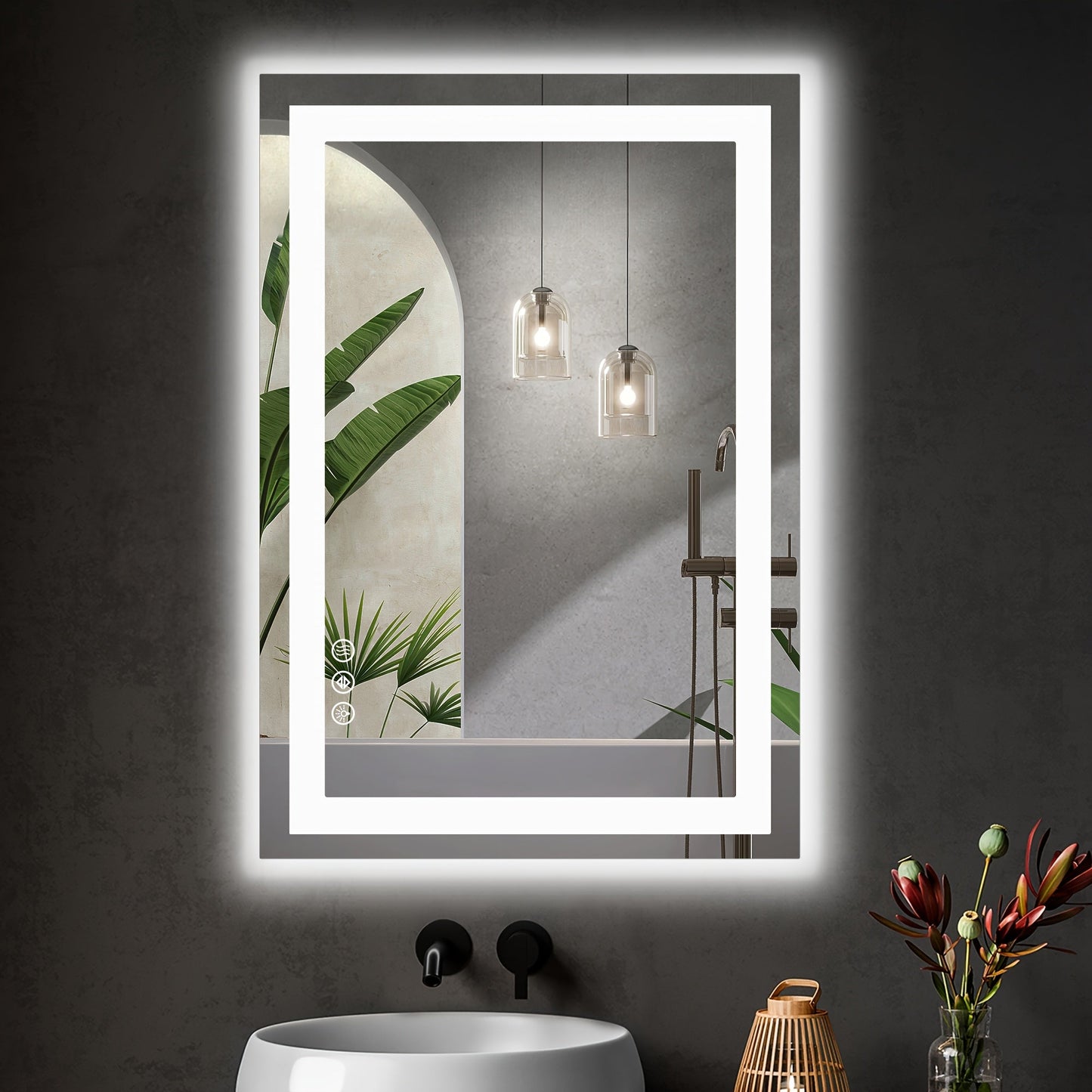 LED Bathroom Mirror with Anti-Fog – Dimmable Vanity Mirror, 3 Color Lighting Modes, Dual Light Source, Wall Mounted Horizontal or Vertical, Tempered Glass, Multiple Sizes