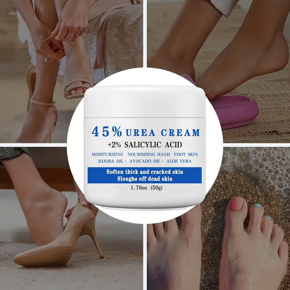 50g Jar of 45% Urea and 2% Salicylic Acid Foot Cream with Avocado and Shea Butter Labeling