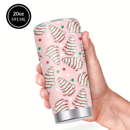 Insulated Tumbler 20oz Christmas Tree Cookie Graphic in Pink Stainless Steel with Lid and Straw