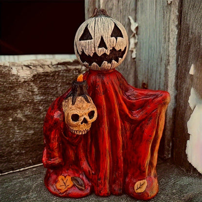 Halloween Pumpkin Wizard Resin Figurine 2-Pack – Spooky Desktop Ornament & Bookshelf Decor, Skeleton Gnome Tabletop Statue for Halloween Home Decor & Seasonal Display
