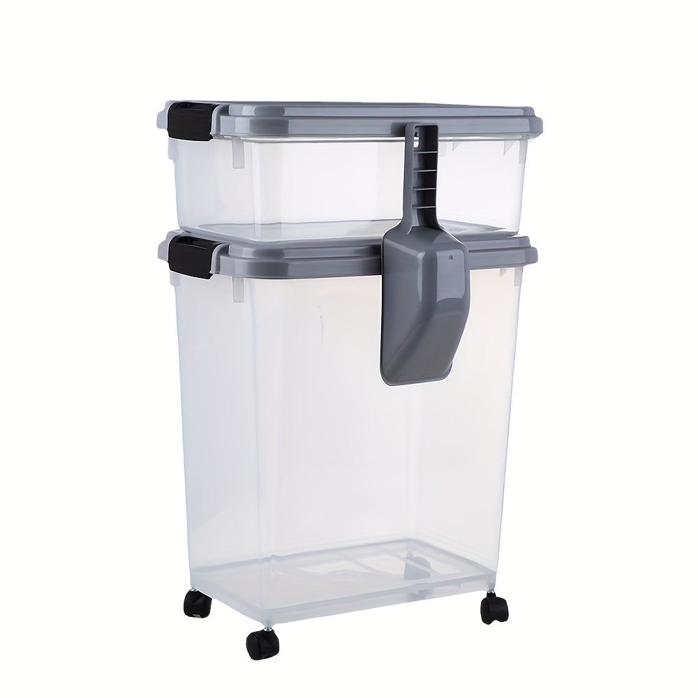 Pet Food Storage Container Set 3-Piece – 30QT + 10QT Airtight Snap-Lock with 360° Wheels & Scoop, Holds up to 37.5lb, for Dog Cat & Bird Food