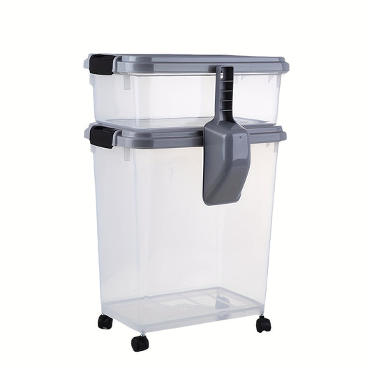 Pet Food Storage Container Set 3-Piece – 30QT + 10QT Airtight Snap-Lock with 360° Wheels & Scoop, Holds up to 37.5lb, for Dog Cat & Bird Food