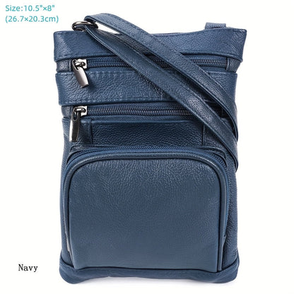 Genuine Leather Shoulder Bag for Women Men Soft First-Layer Cowhide Crossbody Bag Multi-Pocket Messenger Bag 3 Sizes Fits Smartphone Tablet Daily Work Travel – Black Red Brown Navy