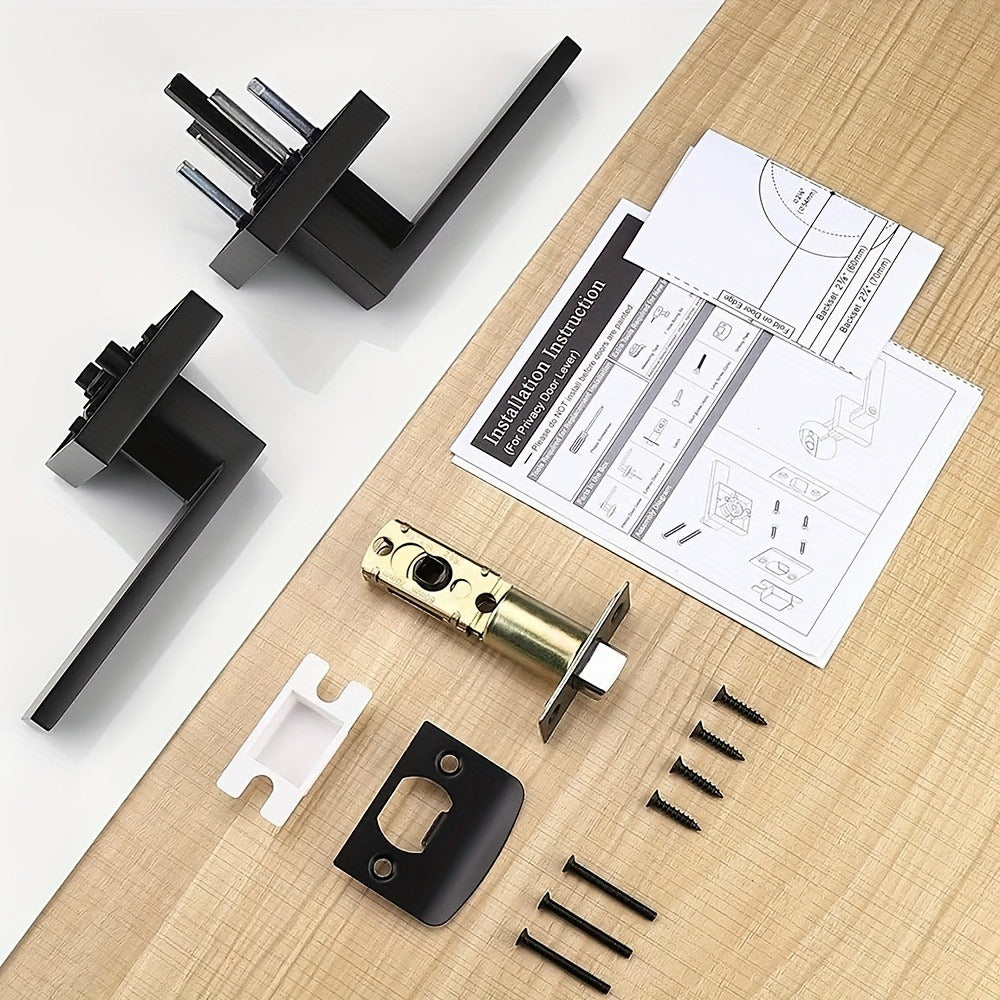 Matte Black Square Door Handle Set – Interior Passage Door Knob for Hall & Closet, Heavy-Duty Left & Right Hand Compatible, Modern Hardware