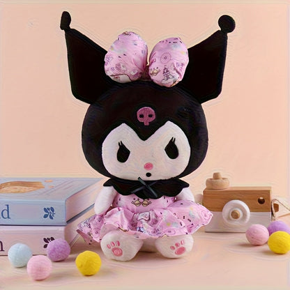Stuffed Animal Gothic Character Doll with Skull Embroidery, Floral Bow, Princess Dress and Two Colors