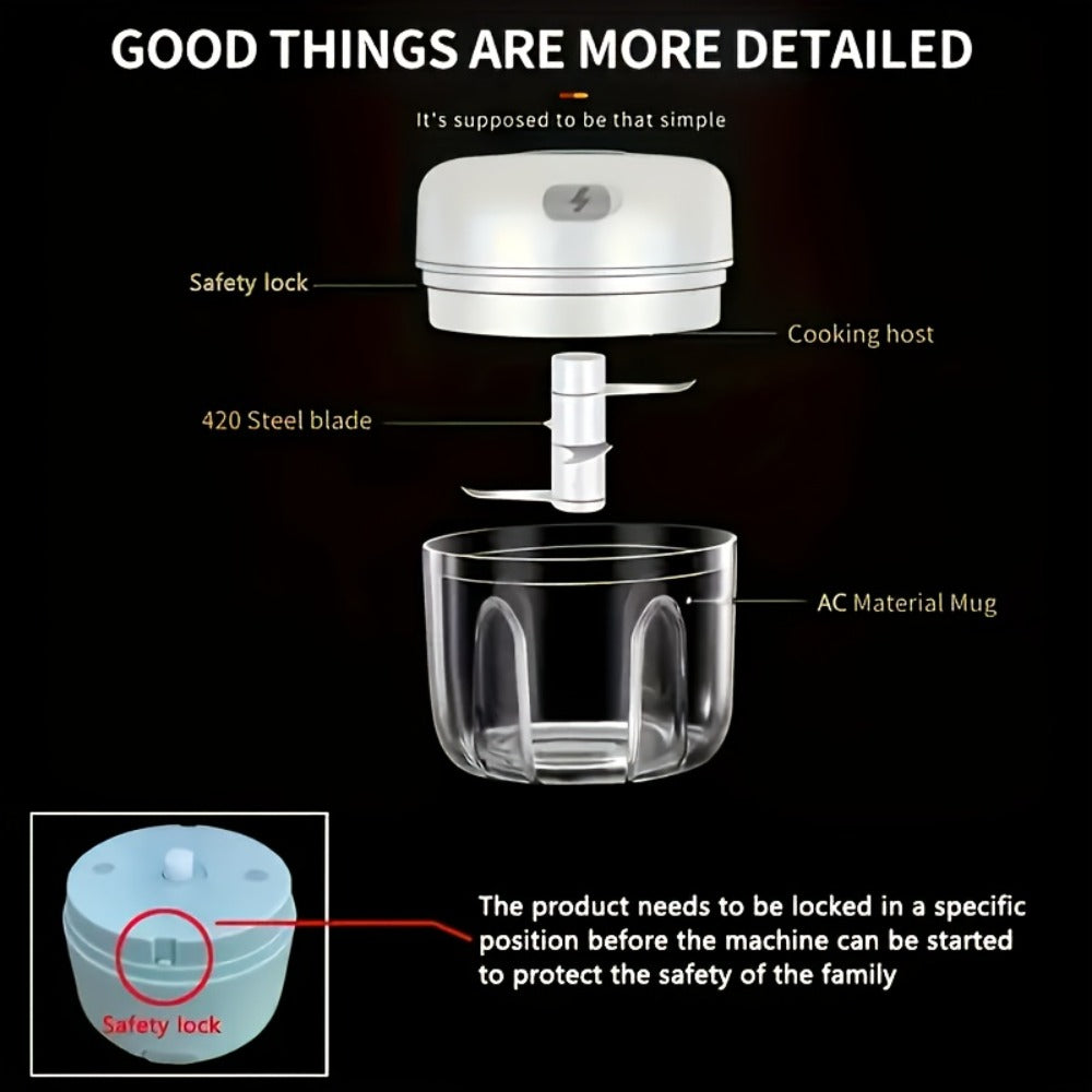 Electric Garlic Chopper & Mini Food Processor – Rechargeable USB Portable Garlic Mincer with 2-Cup Container | Multi-Function Meat Grinder Vegetable Chopper Kitchen Gadget for Garlic Onion Ginger