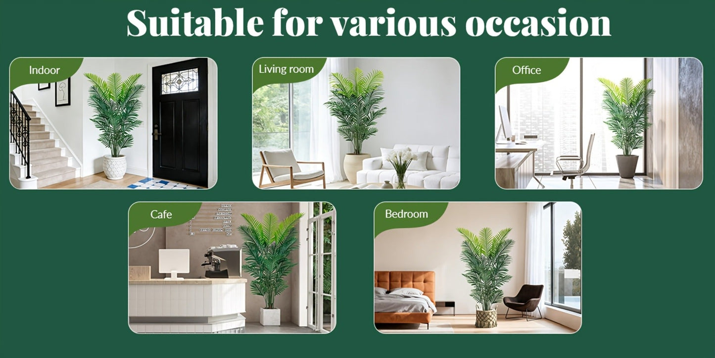 Artificial Areca Palm Tree in 4, 5 or 6-Foot Heights with Frond Count and White Planter Options