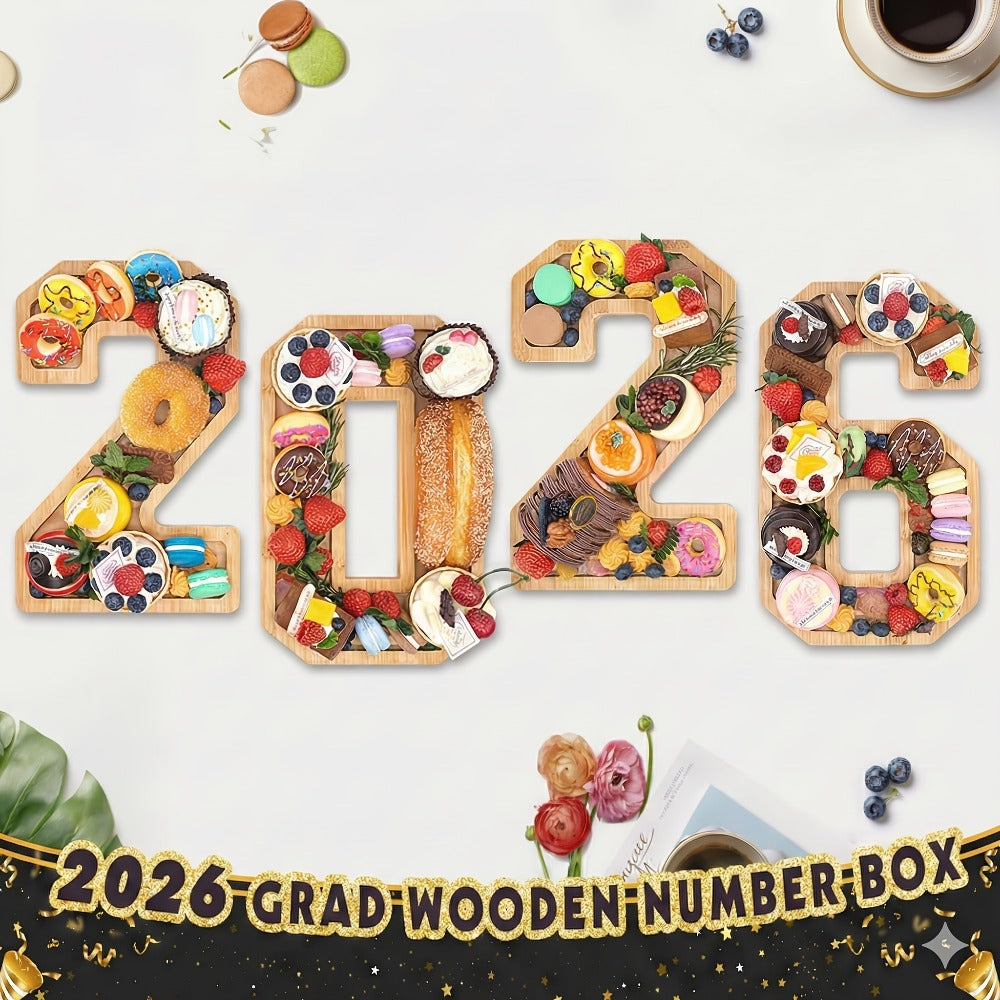 Party Decorations Fillable Wood-Look Letter and Number Trays with BABY, ONE, 2026 or GRAD Options
