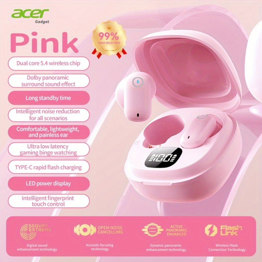 Acer OHR501 Dolby Surround Sound Wireless Earbuds Bluetooth 5.4 Semi-In-Ear TWS Intelligent Noise Cancellation Fingerprint Touch Control Ultra-Low Latency Type-C Fast Charging 8 Colors