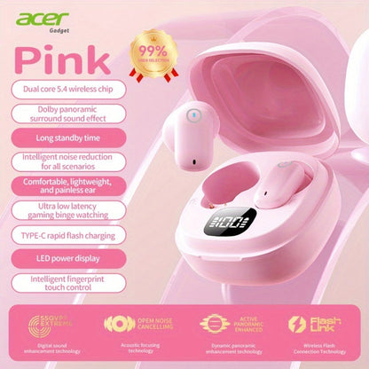 Acer OHR501 Dolby Surround Sound Wireless Earbuds Bluetooth 5.4 Semi-In-Ear TWS Intelligent Noise Cancellation Fingerprint Touch Control Ultra-Low Latency Type-C Fast Charging 8 Colors
