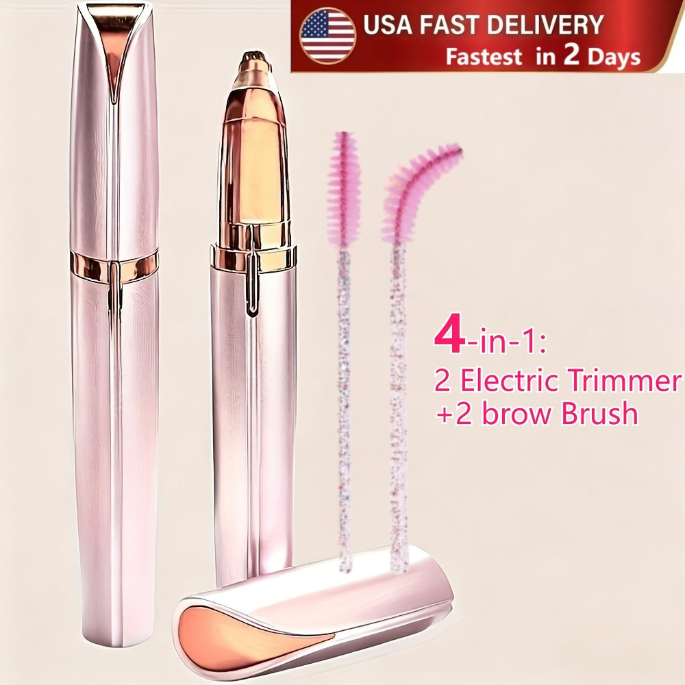 Two-Piece Rechargeable Eyebrow Trimmer Set in Pink, White or Three Colorful Finish Options for Facial Grooming