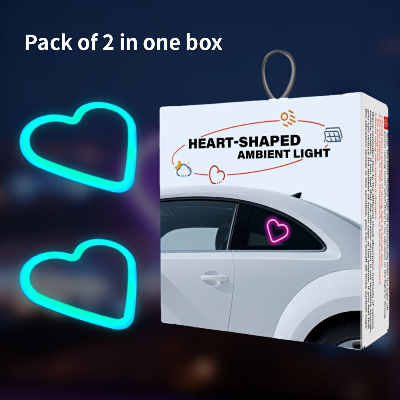 Car Interior Neon Heart Lights Solar USB Rechargeable 5 Lighting Modes Vibration-Sensing Auto On/Off Dashboard Decoration for Cars Trucks SUVs, 2pcs Set Iridescent Pink Blue Red Ice Blue Gift