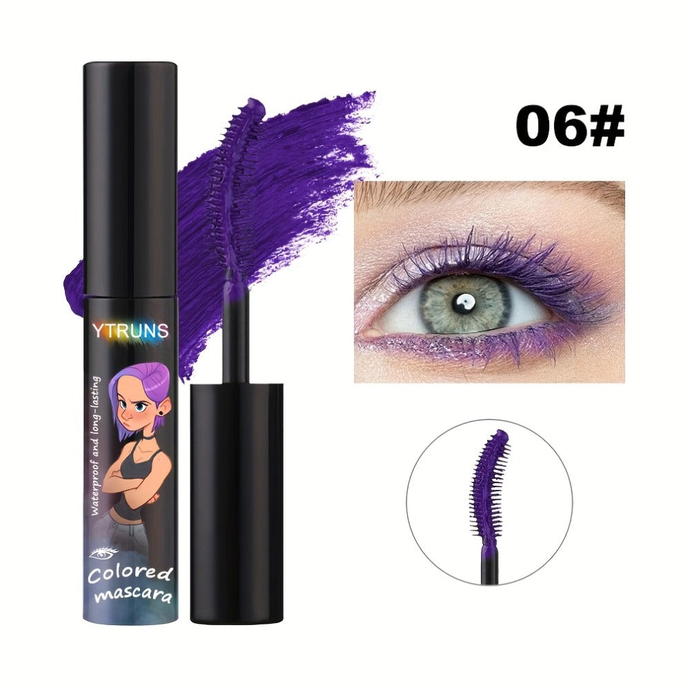 YTRUNS Colored Mascara in Six Shades from White and Brown to Black, Green, Blue or Purple with Curved Wands