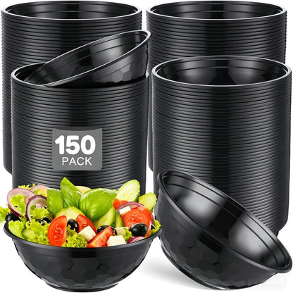 Food Storage Containers 36 oz Black Diamond Salad Bowls with Lids in 20- or 150-Set Options