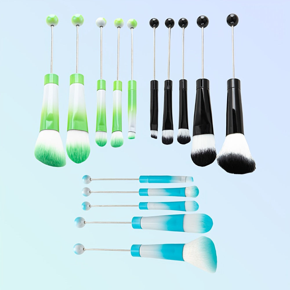 Makeup Brush Set, 15-Piece Bead-Ready Metal Handle Collection with Powder, Blush, Eyeshadow and Angled Brush Shapes