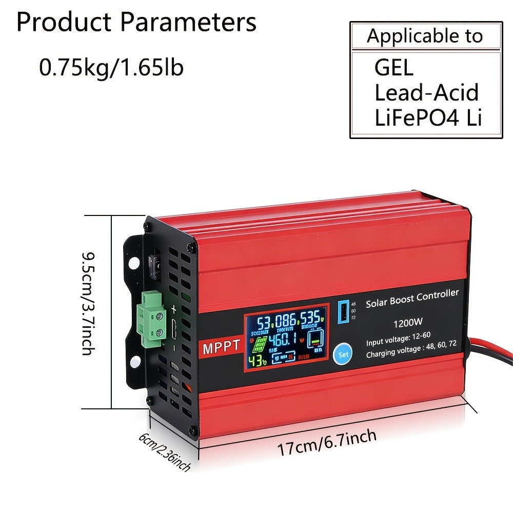 30A MPPT Solar Boost Charge Controller 1200W – DC-DC Step-Up Solar Panel Regulator for Lead-Acid, Gel & Lithium Batteries, Compatible with Golf Cart, E-Bike, Electric Scooter & Off-Grid Systems