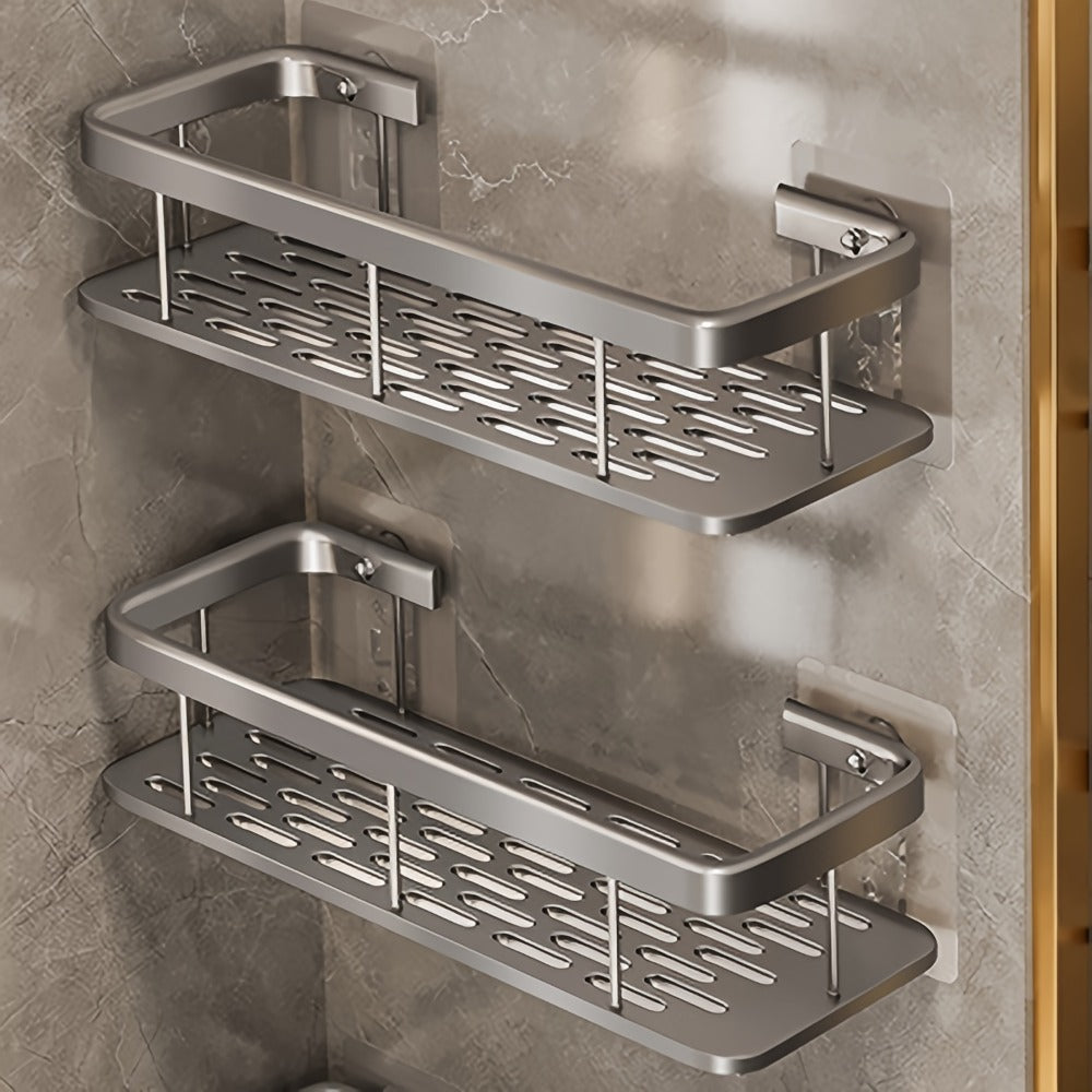Two-Pack Wall-Mounted Stainless Steel Shower Caddy Set in Black or Silver Checkout Colors for Baths