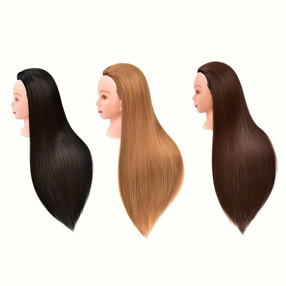 Long-Hair Cosmetology Mannequin Head in Brown or Blonde with Pictured 21.26-Inch Overall Height for Styling Practice