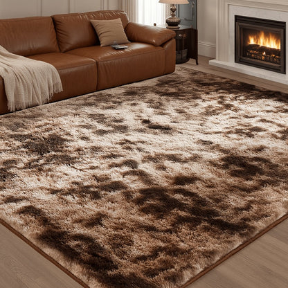 Plush Shag Area Rug in Solid or Tie-Dye Colors with Four Rectangular Size Options for Living Spaces