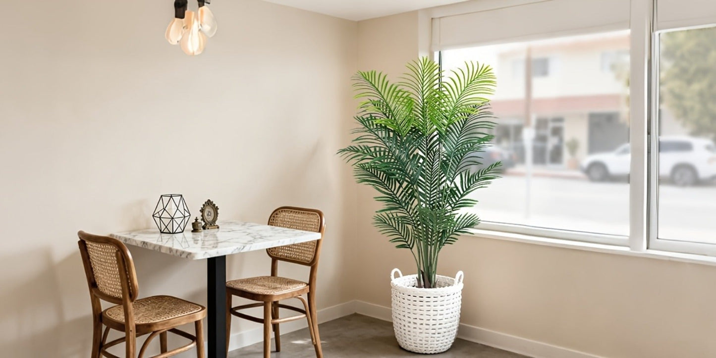 Artificial Areca Palm Tree in 4, 5 or 6-Foot Heights with Frond Count and White Planter Options