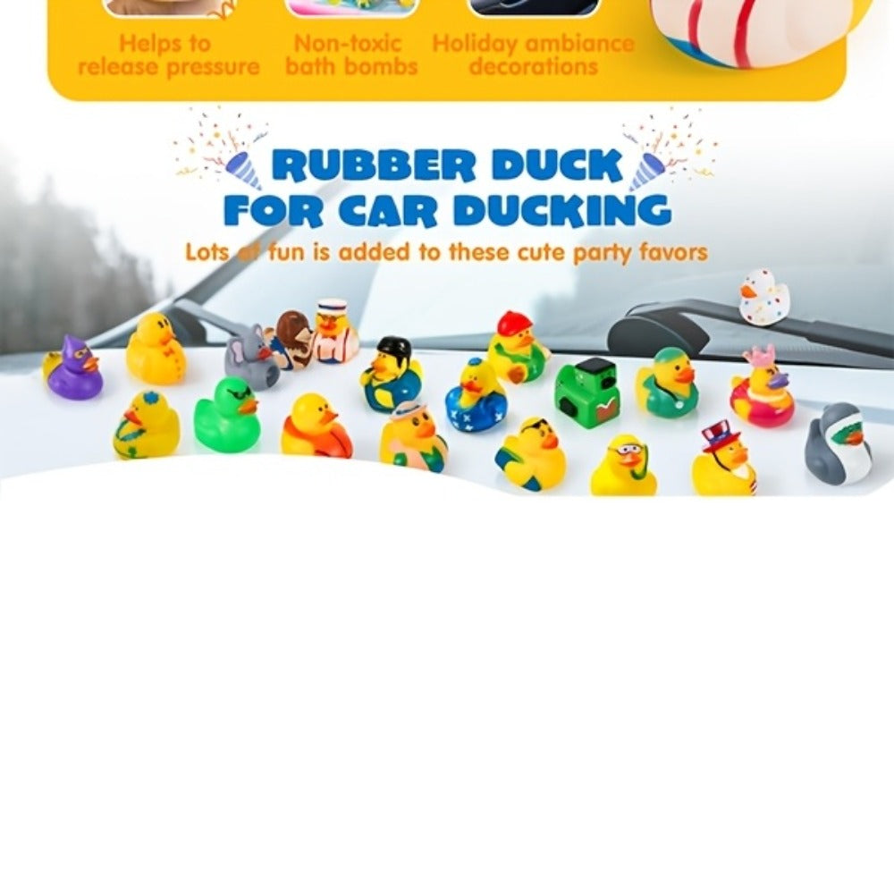 30-Piece Mini Duck Bath Toy Assortment with 2-Inch Character Designs and Mesh Storage Bag Pictured