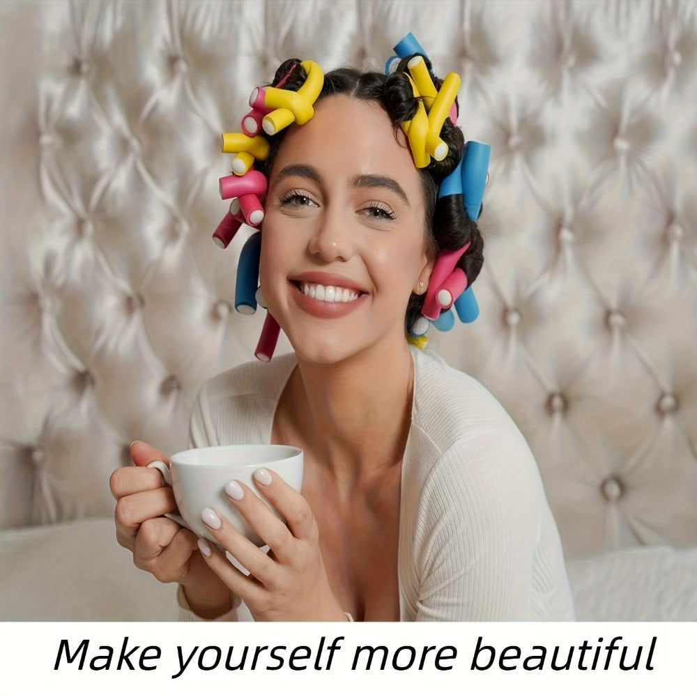 50-Piece Flexible Foam Curl Former Set in Random Colors for Heatless Waves, Spirals and Short Hair Styling