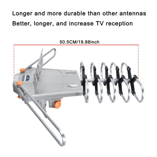 Amplified Outdoor TV Antenna 150 Mile Range – Motorized 360° Rotation, UHF VHF 4K 1080P, Wireless Remote, Supports 2 TVs, 33ft RG6 Coax Cable, Coaxial Grounding Block & Installation Rod Included