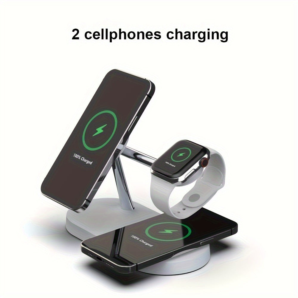 Wireless Charging Station, 3-in-1 Magnetic Stand with QC3.0 Adapter, Clock Display and White or Black Options